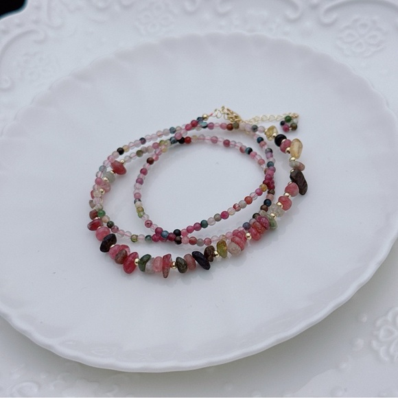 GB68 Handmade Rainbow Tourmaline Triple Layer Bracelet Necklace 2in1 - Picture 3 of 11